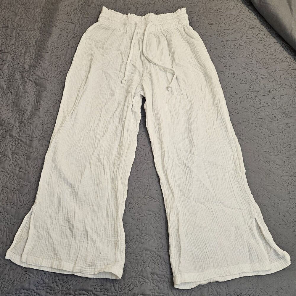 4OUR DREAMERS Womens White Cropped Capri Pants Drawstring Cotton Nylon Size M - Picture 1 of 8